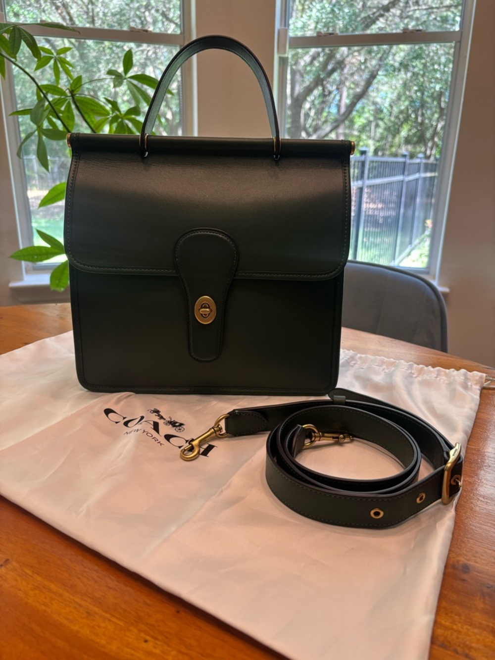 Coach Green Willis Top-Handle Satchel with Strap, Leather